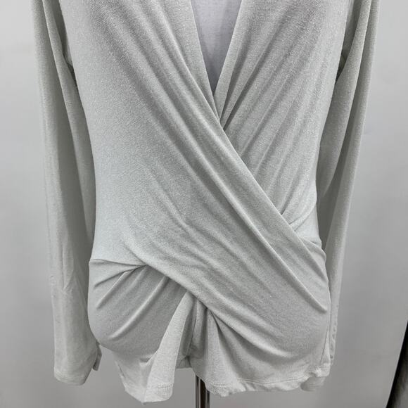 Cache Top Womens L Large Dove Crisscross Front Long Sleeve Plunge VNeck Pullover - Picture 3 of 10